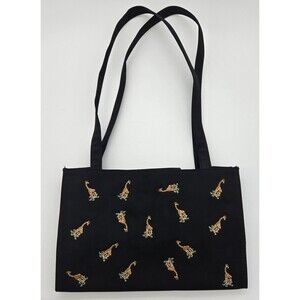 Tianni Black Purse 7x11 Embroidered Giraffe Pattern Shoulder Handbag Purse‎ Bag